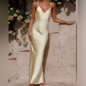Elegant Backless Butter Yellow Giselle Maxi Dress